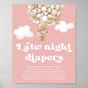 Pink Bear Baby Shower Game Late Night Diapers Poster