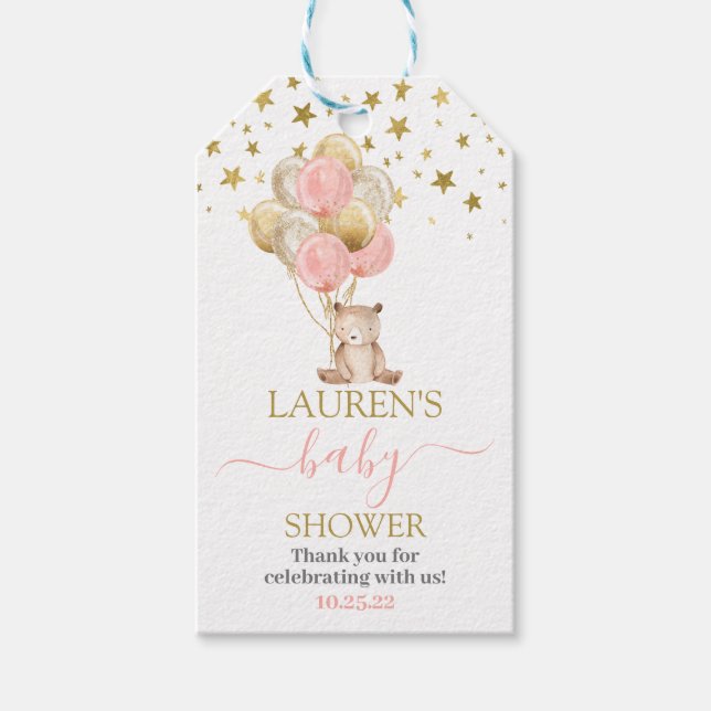 Pink Bear baby shower gift tags (Front)