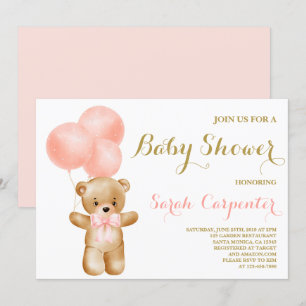 Pink Bear Baby shower girl Invitation