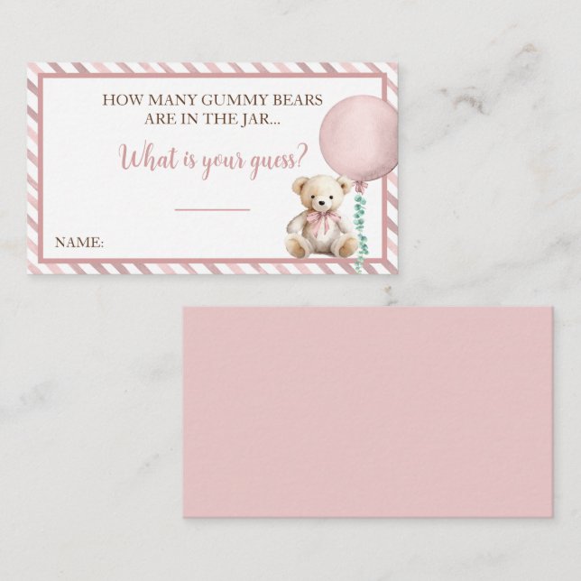 Pink Bear Baby Shower Guessing Game Card (Front/Back)