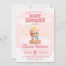 Pink Bear Baby Shower Invitation
