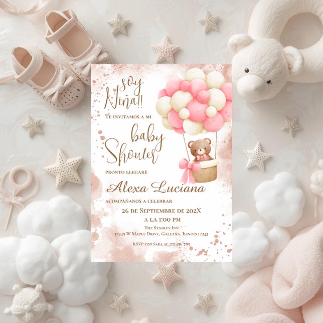 Pink bear baby shower invitation (Creator Uploaded)