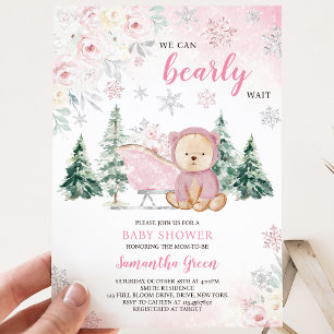Pink Bear Baby Shower Invitation