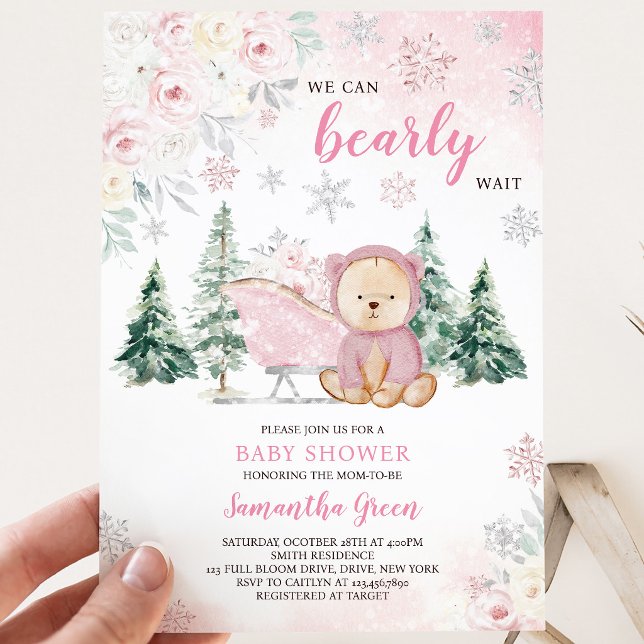 Pink Bear Baby Shower Invitation (Creator Uploaded)
