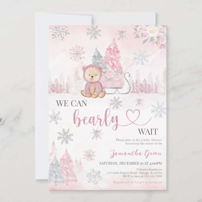 Pink Bear Baby Shower Invitation (Front)