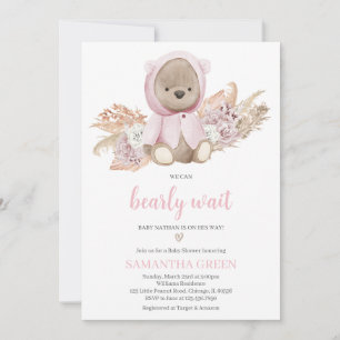 Pink Bear Baby Shower Invitation