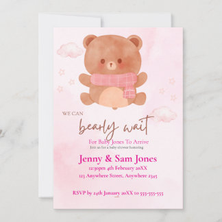 Pink Bear Baby Shower Invitation | Cute & Customis
