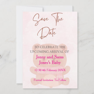 Pink Bear Baby Shower Save the Date Card | Cute & 