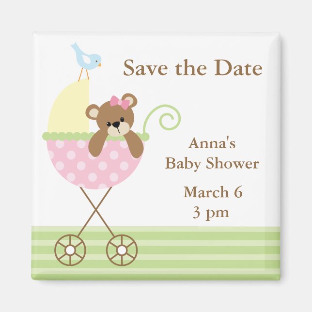 Pink Bear Baby Shower Save the Date Magnet (Front)