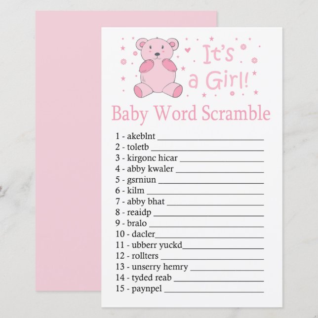 Pink bear Baby word scramble game (Front/Back)