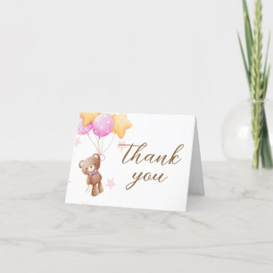 Pink Bear Balloon Baby Shower Thank You Card