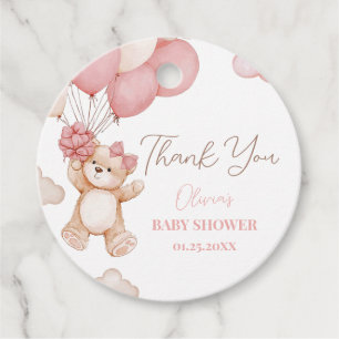 Pink Bear Balloon Bearly Wait Baby Shower Round Favour Tags