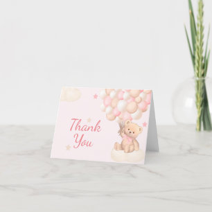 Pink Bear Balloons Girl Baby Shower Thank You Card