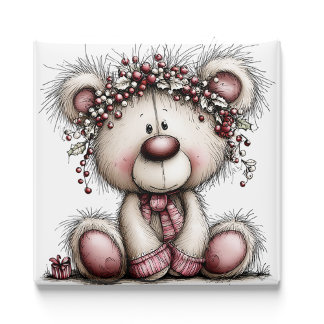 Pink Bear Christmas Berries | Christmas Magnet