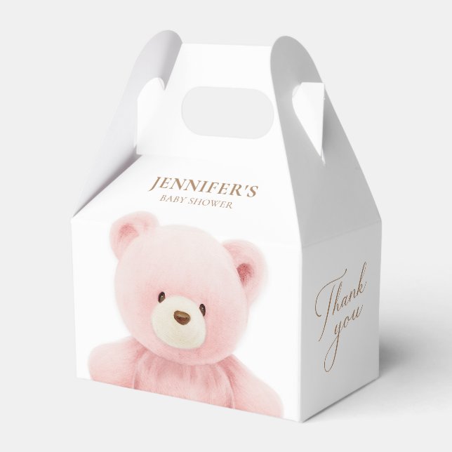 Pink Bear Girl Baby Shower Personalised  Favour Box (Front Side)