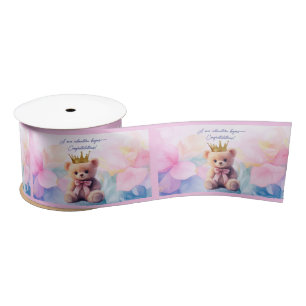 Pink Bear Gold Crown Congratulations! Satin Ribbon