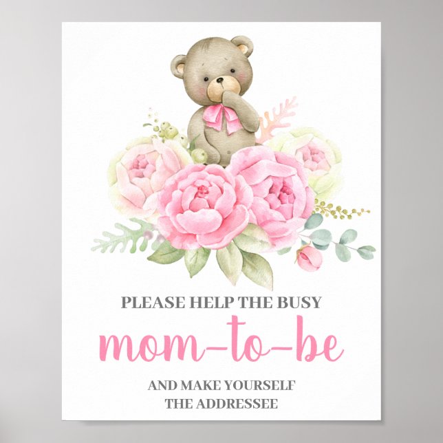 Pink Bear Help Mum the addressee sign (Front)