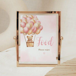 Pink Bear Hot Air Balloon Baby Shower Food Poster