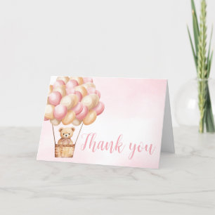 Pink Bear Hot Air Balloon  Thank You Card