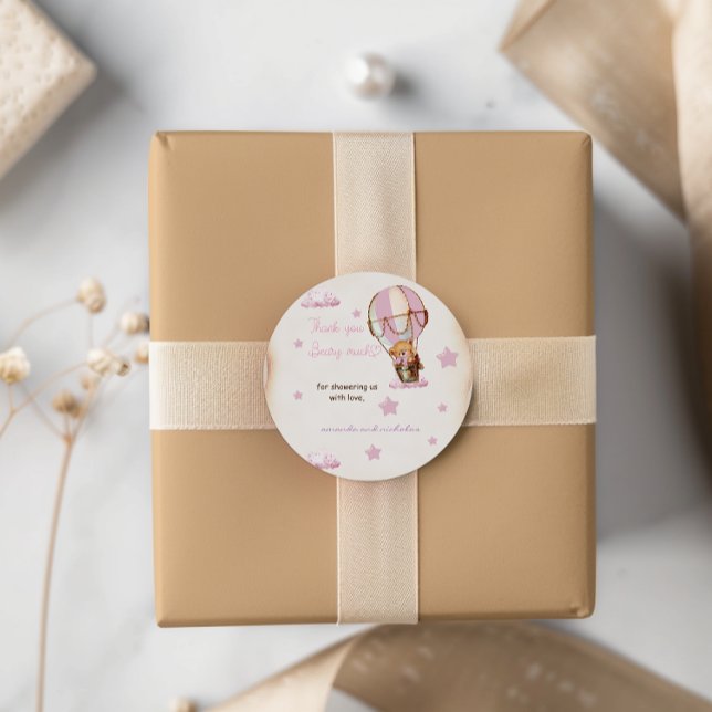 Pink Bear Hot Air Balloon Thank You Classic Round Sticker (Creator Uploaded)