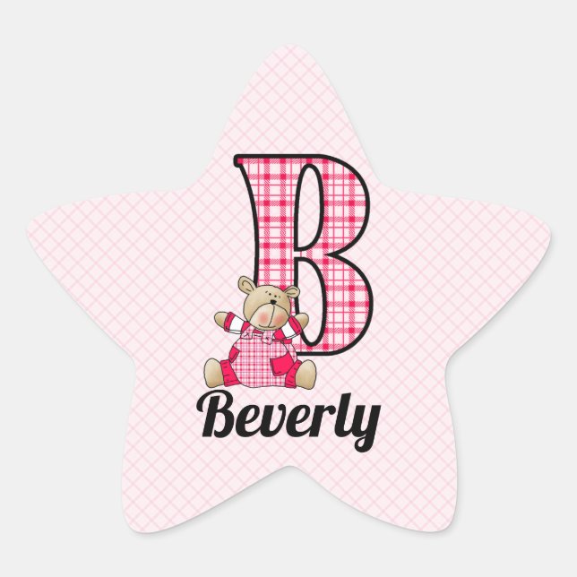 Pink Bear Monogrammed "B" Star Stickers (Front)