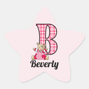 Pink Bear Monogrammed "B" Star Stickers