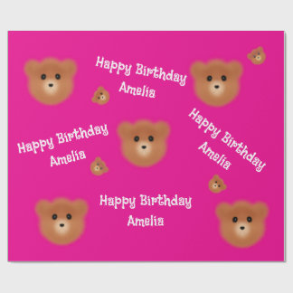 Pink Bear Personalised Wrapping Paper