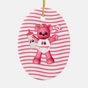 Pink Bear Tractor 1st Christmas Ornament
