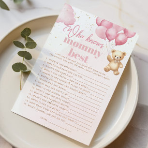 Pink Bear Who knows mummy best baby shower game