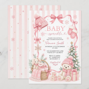 Pink bear Winter Baby Sprinkle Invitation