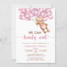 Pink Bear with Balloons Teddy Bear Baby Shower