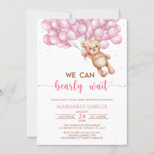 Pink Bear with Balloons Teddy Bear Baby Shower Invitation