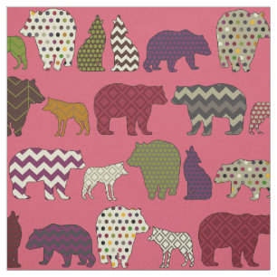 pink bear wolf geo party fabric