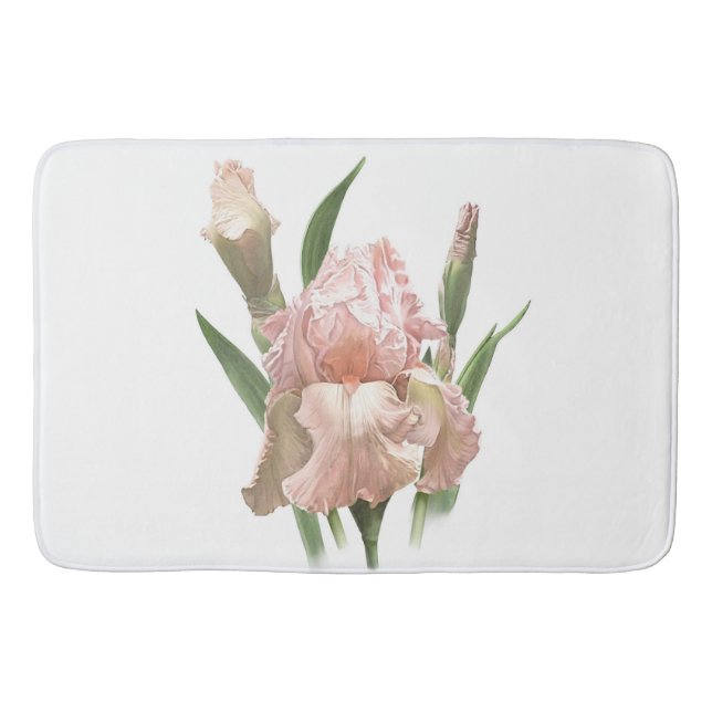 Pink Bearded Iris Flower Botanical Design Bath Mat (Front)
