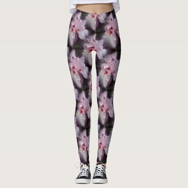 Pink Bearded Iris Flower Pattern Leggings (Front)