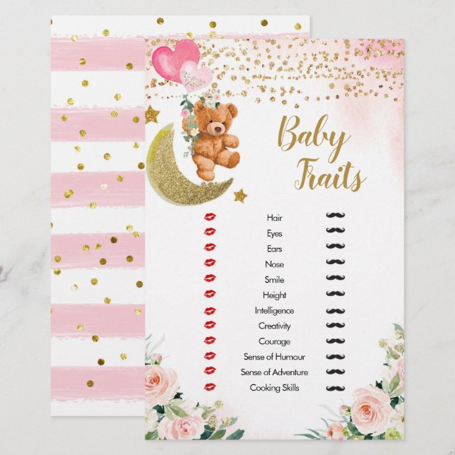 Pink Bearly Baby Traits Games Shower (Front/Back)
