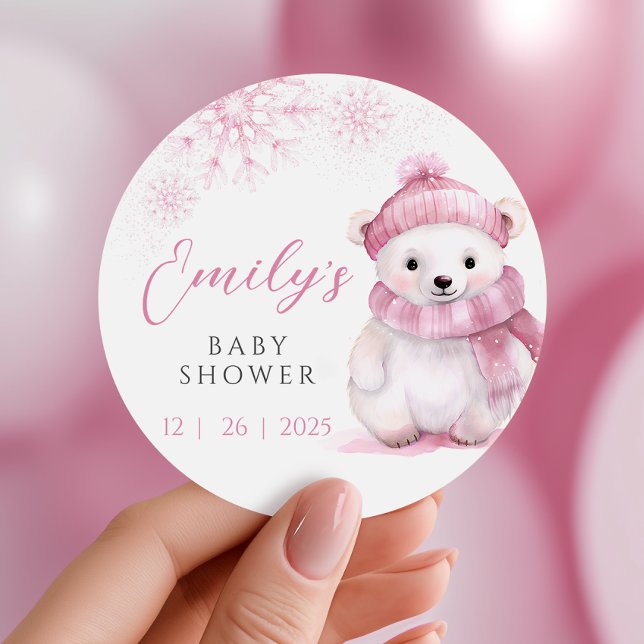 Pink Bearly Wait Baby Shower Stickers (Creator Uploaded)