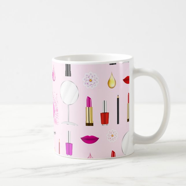 Pink Beauty and Makeup Pattern Coffee Mug (Right)
