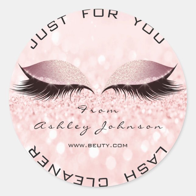 Pink Beauty Glitter Blush Lashes Makeup Cleaner Classic Round Sticker (Front)