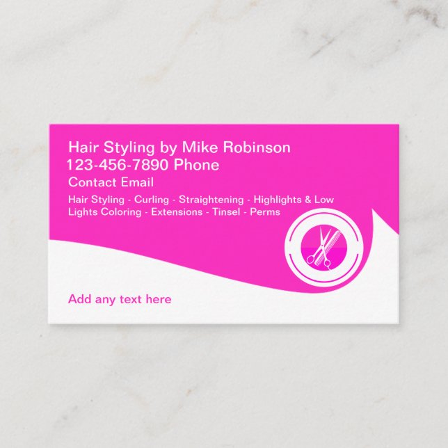 Pink Beauty Hairstylist Theme Business Cards (Front)
