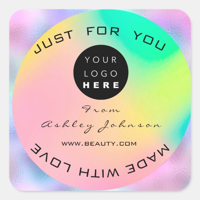 Pink Beauty Lashes Makeup Holograph Custom Logo Square Sticker (Front)