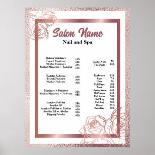 Pink Beauty Nail Salon Price List menu Poster