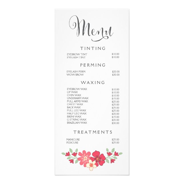 Pink Beauty Salon Beautician Menu Price List (Front)