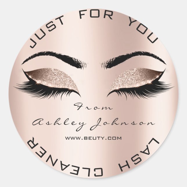 Pink Beauty Salon Glitter Skinny Gold Lash Cleaner Classic Round Sticker (Front)