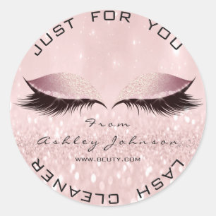 Pink Beauty Salon Glitter SPA Makeup Lash Cleaner Classic Round Sticker