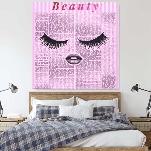 Pink Beauty Stretched Canvas Wall Art | Feminine  (Insitu(Bedroom))
