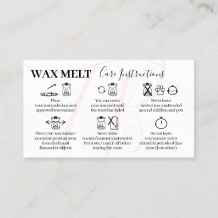 Pink Beauty Wax Melt Care Instructions Business Card