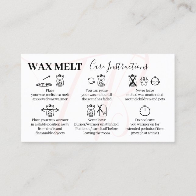 Pink Beauty Wax Melt Care Instructions Business Card (Back)