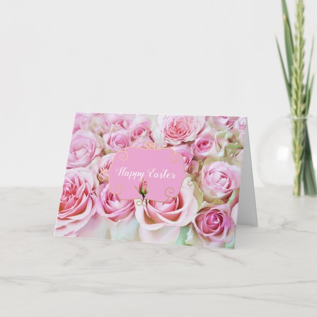 Pink Bed of Roses Easter Holiday Card (Front)