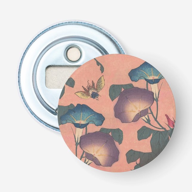 Pink Bee Flower Classic Hokusai Art Bottle Opener (Front)